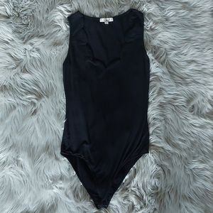 Nine Britton Black Scalloped Neck Bodysuit, Size S